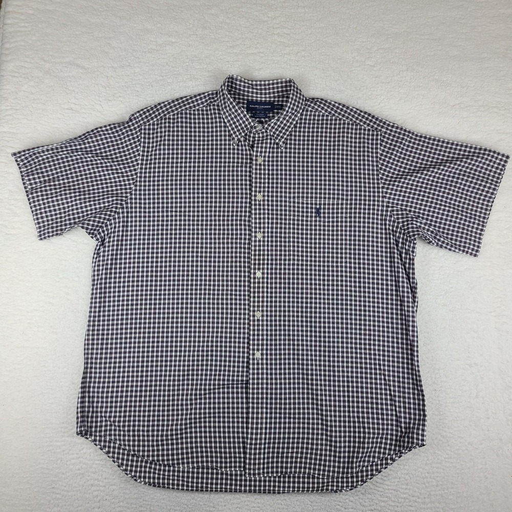 Ralph Lauren Golf Shirt Mens‎ 2XL XXL Blue Red Plaid Tilden Casual Button Up